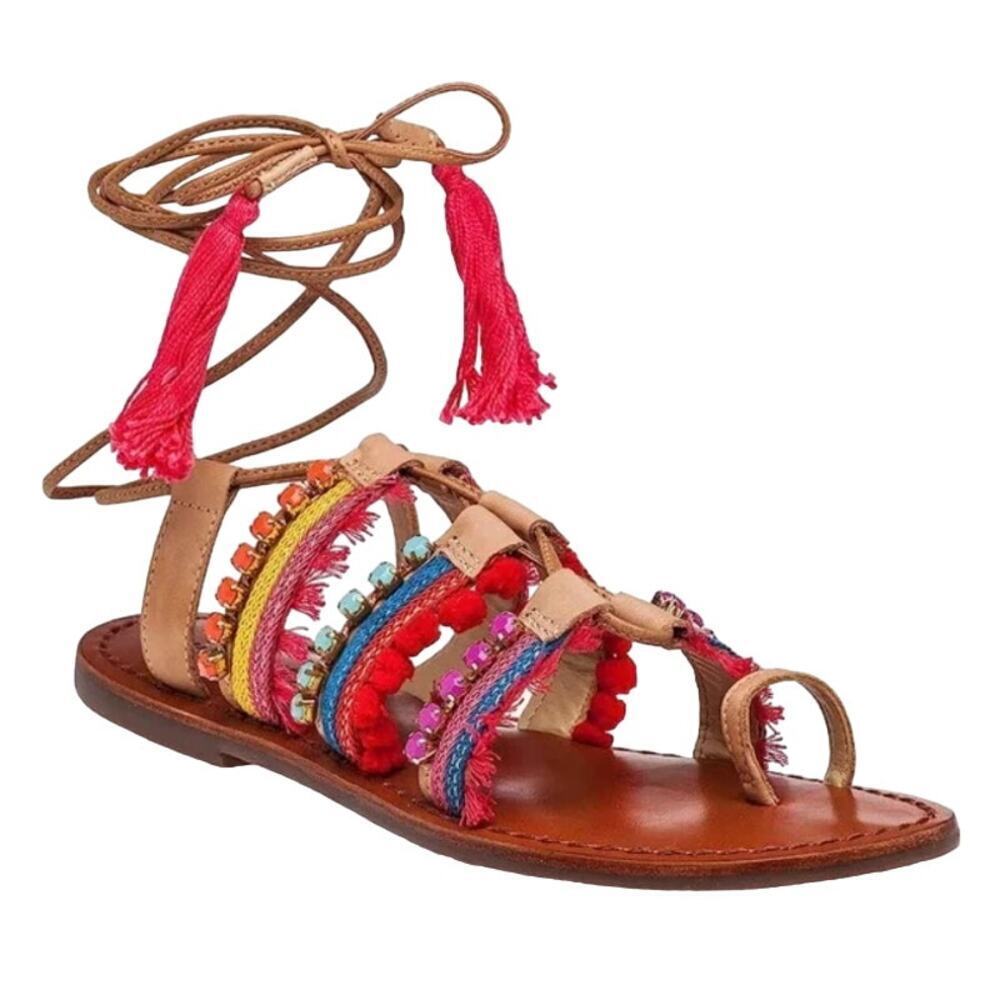 Schutz Women Patricia Leather Gladiator Ankle Wrap Flat Mule Sandals EU 38 US7.5